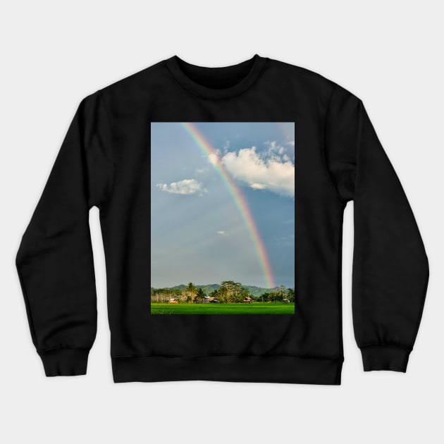 Rainbow over Ricefields, Philippines Crewneck Sweatshirt by Upbeat Traveler